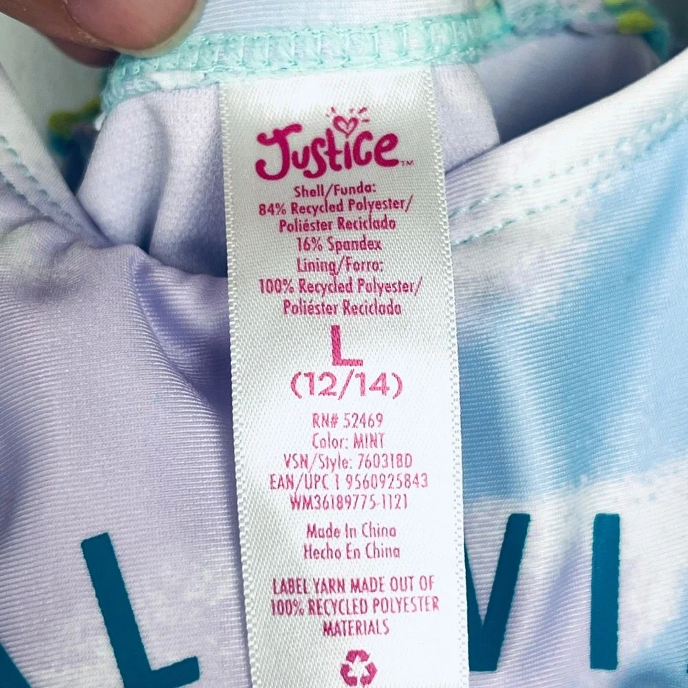 Justice Beach Girls‎ Tie Dye One Piece Swimsuit Multi Strap Blue Purple L 12/14